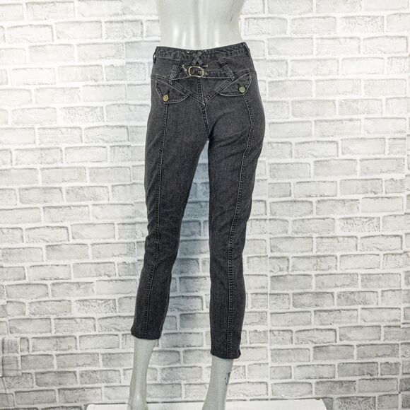 Judi Rosen NY Women's Crop Stretch denim Jeans Butt Buckle in washed black sz S - Picture 2 of 14